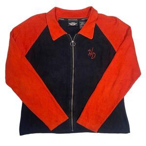 Black & Orange Vintage Harley Davidson Collared Full Zip-Up Knit. Size S. GUC